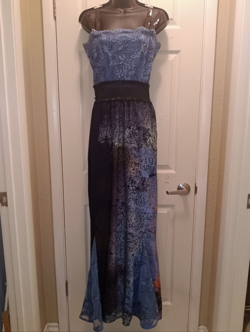 Save The Queen Unique Rare Blue Lace Bodice Maxi Dress Sz M NWT